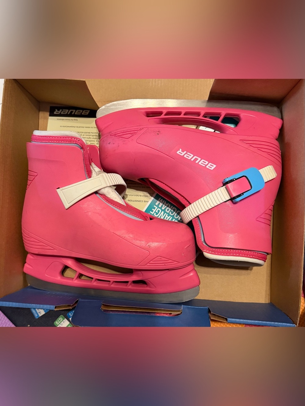 Bauer Hot Pink Youth Ice Skates with White Straps